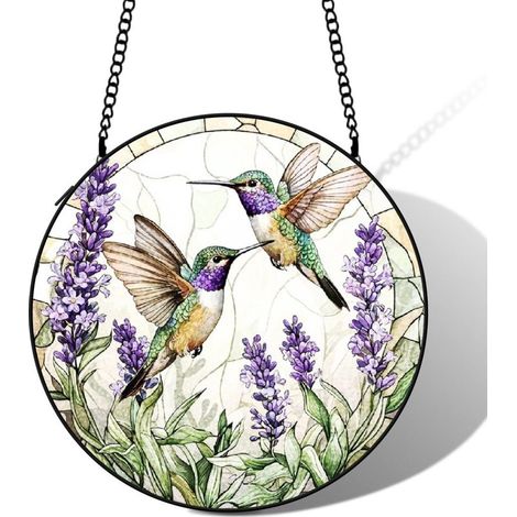 Attrape-soleil vitrail colibri 20 cm décoration fenêtre lumineuse suspension cadeau Noël (1/5)