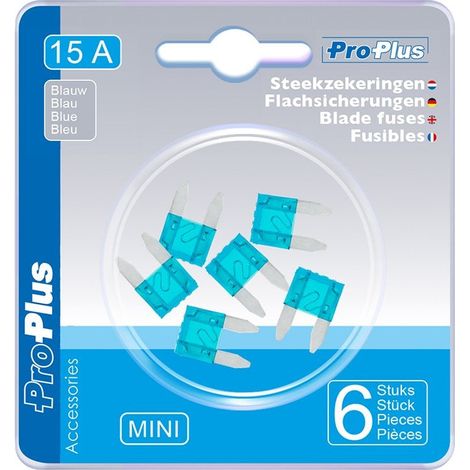 Fusibili lamellari mini 15A blu 6 pezzi in blister