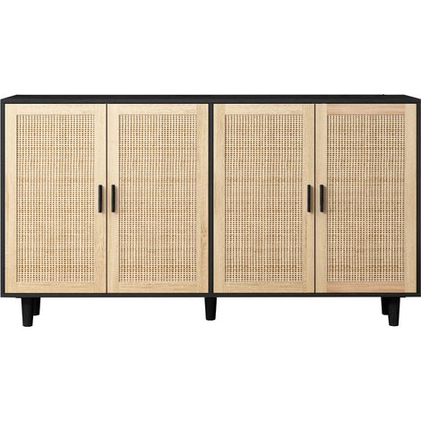 4-türiger Aufbewahrungsschrank aus Rattan, 158 cm, Schwarz (1/5)
