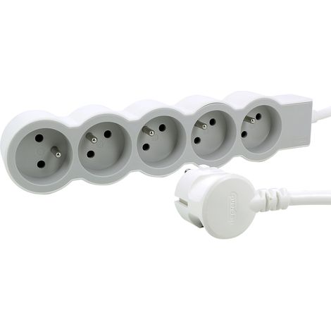 Legrand - Rallonge 5x2P+T avec cordon 1,5m 3G 1mm² - blanc/gris clair