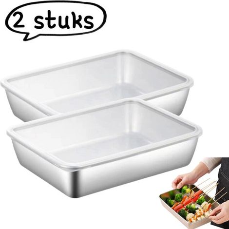 Ensemble de 2 boîtes alimentaires : plateau carré en acier inoxydable épais avec couvercle, petite boîte alimentaire rectangulaire magnétique – Argent (1/5)