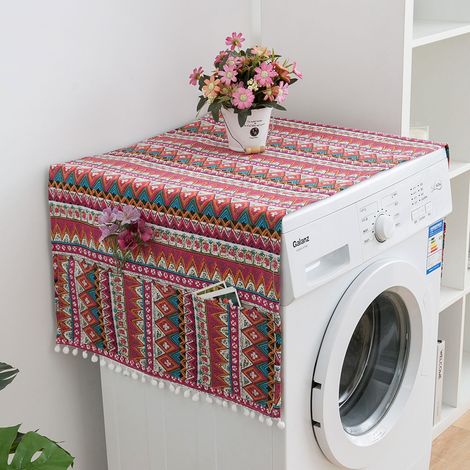 1 housse antidérapante pour lave-linge, sèche-linge et réfrigérateur, 3 tailles disponibles, motif géométrique, rouge et noir (1/5)