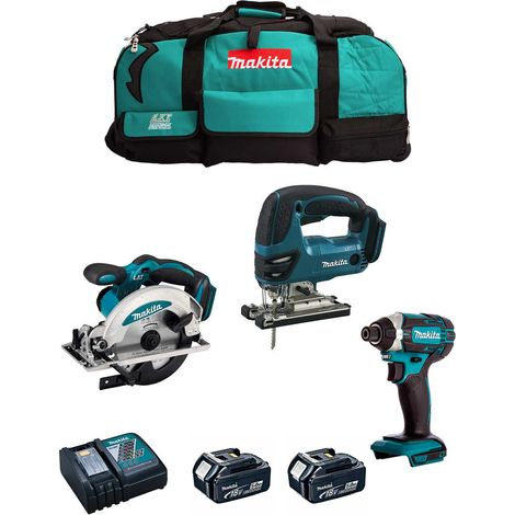 MAKITA Kit 18V MSB3P2B (DJV180 + DSS610 + DTD152 + 2 x 5,0 Ah + DC18RC + Trolley) (1/5)
