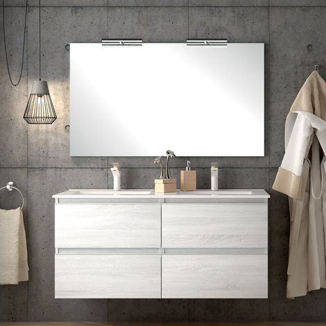 Meuble de salle de bain 120cm double vasque - 4 tiroirs - hibernian (bois blanchi) - BALEA (1/5)
