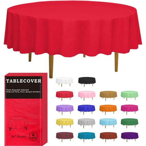 Lot de 6 nappes Rondes jetables en Plastique Rouge de 213,4 cm pour fête, Anniversaire, Mariage, Noël (1/5)