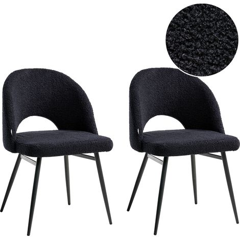 Conjunto de 2 sillas de comedor modernas tapicería de tela bouclé respaldo recortado salón comedor negro Onaga (1/5)