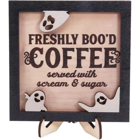 Halloween-Dekoration, Geschenke für Männer und Frauen, Kaffee-Holzschild mit Ständer, dekoratives Holz-Paneel