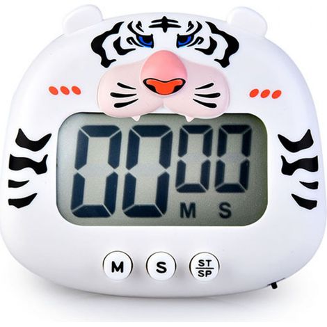 Minuteur de cuisine numérique avec grand écran LCD magnétique, réveil mural tigre blanc. (1/5)