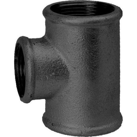 Hermann Schmidt Temperguss 130 T-Stück 14130210 DN 20 x 15, 3/4" x 1/2", reduziert, IG/IG/IG, schwarz (1/5)