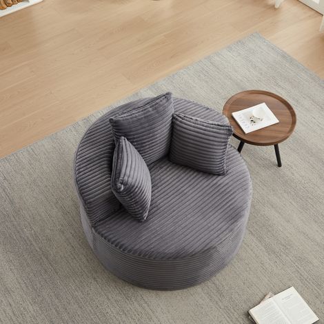 Fauteuil rond en velours côtelé avec 3 coussins, diamètre 110 cm, design minimaliste (1/5)