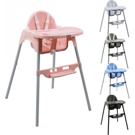 Chaise haute bébé réglable avec tablette ajustable – Structure en acier – Harnais 5 points – Couleur rose – Dimensions 60x57x86 cm – Monsieur Bébé