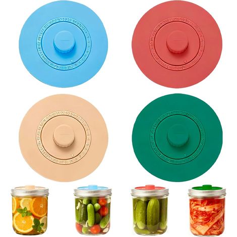 4pcs Silicone Lid Universal Fermentation Lid with Degassing Date Tracker for Sauerkraut, Kimchi, Pickles, Vegetables Fermentation, Airtight (1/5)