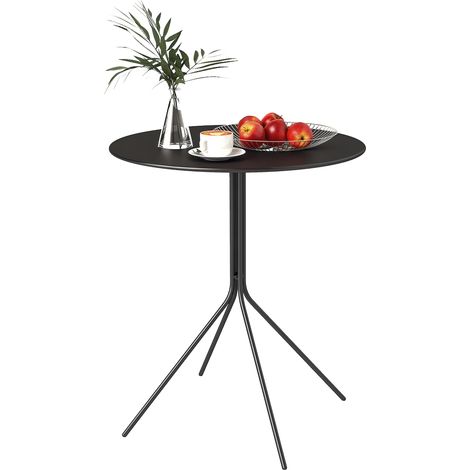 Gartentisch (60 x 71 cm), wetterfester Balkontisch aus Stahl, runder Beistelltisch mit schwarzem Fußkissen
