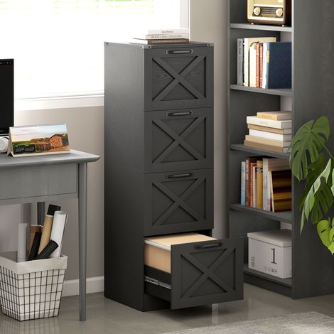 Caisson de Bureau avec 4 Tiroirs, Dossiers Suspendus pour Formats Lettre/A4, Style Rustique, 40x40x131cm, Noir (1/5)