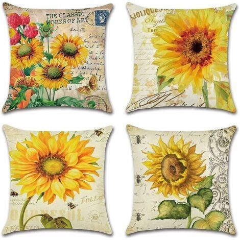 Outdoor-Kissenbezüge, 4er-Set wasserdichte Sofakissenbezüge mit Sonnenblumenmuster für Terrasse, Garten, Wohnzimmer und Schlafzimmer (1/4)