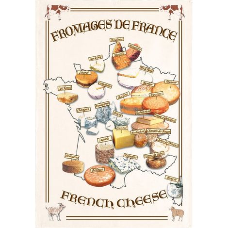 Torchon de Cuisine en Coton Absorbant Essuie-Vaisselle Motif Carte des Fromages - PANGIVO (1/2)