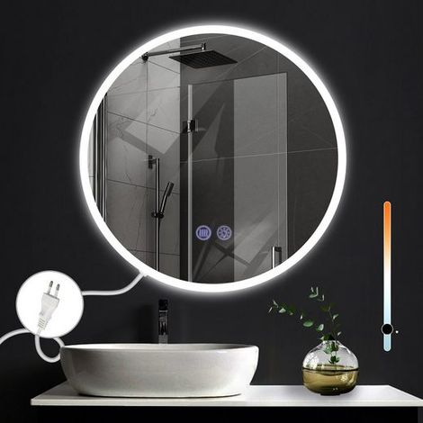 ZMH Miroir de salle de bain miroir mural rond de 60 cm avec éclairage - LED, miroir de salle de bain de salle de bain avec interrupteur tactile, dimmable 3000K-6500K (1/5)