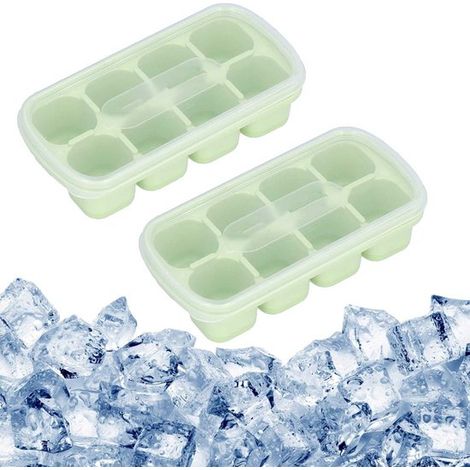 Set di 2 cubetti di ghiaccio quadrati, vassoio per cubetti di ghiaccio da congelatore, vassoio per cubetti di ghiaccio portatile con 8 scomparti, vassoio per cubetti di ghiaccio facile da rimuovere co (1/5)