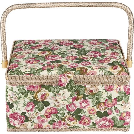 Panier à couture - Boîte de rangement - rose - En coton et bois - Portable - 30,5 x 23 x 15,5 cm (1/5)