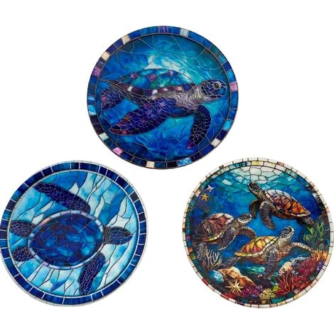 Imanes de tortuga de resina azul estilo vidriera 6 cm (1/3)