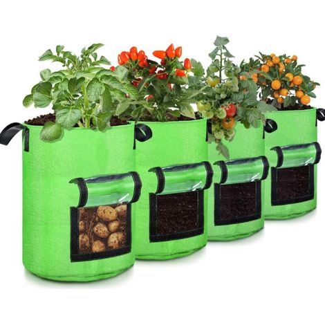 Sacs de culture de pommes de terre de 10 gallons, paquet de 4, sac de plantation de jardin à fenêtre Velcro sur deux côtés avec poignée durable, pots en tissu non tissé épaissi Sacs de culture de légu (1/5)