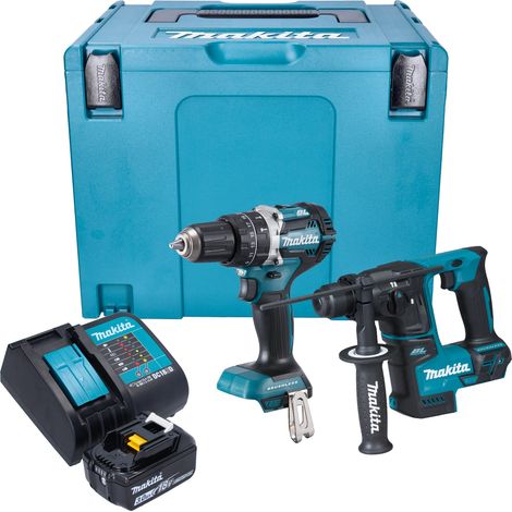 Makita DLX 2278 SF1J Kit combiné batterie + Perceuse-visseuse à percussion 54 Nm DHP 484 + Marteau perforateur 1,2 J DHR 171 + 1x batterie 3,0 Ah + chargeur + Makpac (1/5)