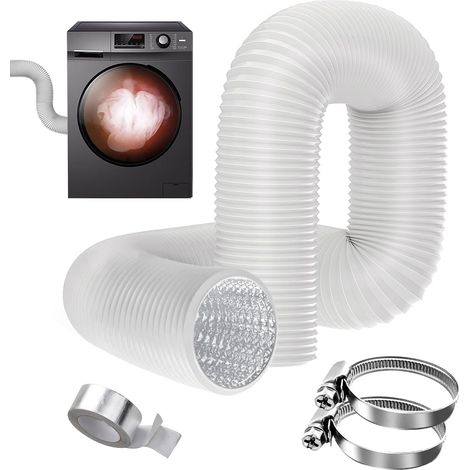 Tuyau d'évacuation 100mm Tuyau d'Evacuation Flexible en Aluminium PVC 5m Long avec 2 Colliers de Serrage Tube de Ventilation pour Extracteur d'Air, Climatisation, Sèche-linge (100mm 5Mètres) (1/5)