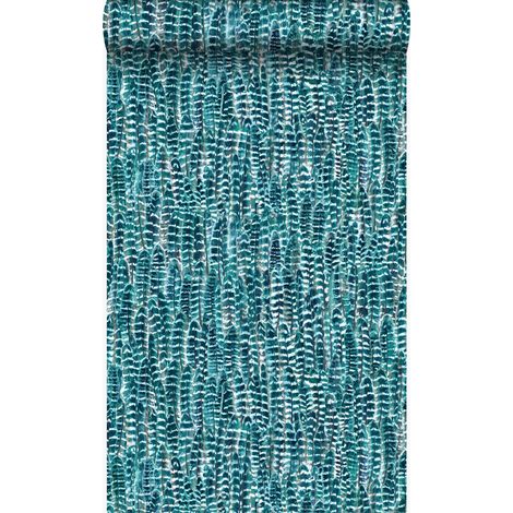 papier peint plumes bleu canard - Origin Wallcoverings (1/4)