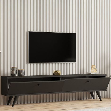 Mueble para TV Atestino, 2 compartimentos, 2 puertas, apertura abatible, 160x25x40h cm negro antracita (1/5)
