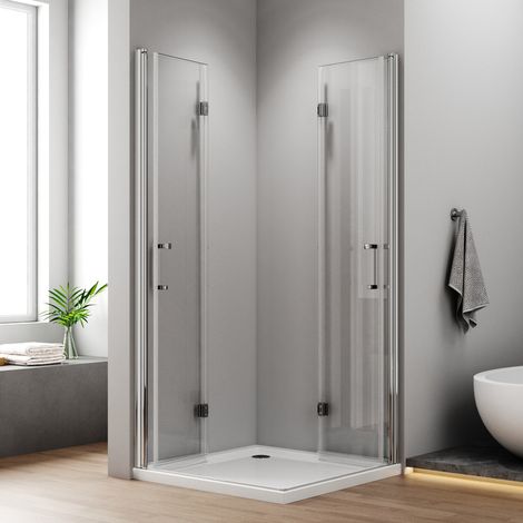 Duschkabine 120x120cm Eckeinstieg Falttür 180° Duschabtrennung Drehfalttür Dusche 6mm Nano Beschichtung ESG Glas Duschwand Höhe 195cm (1/5)