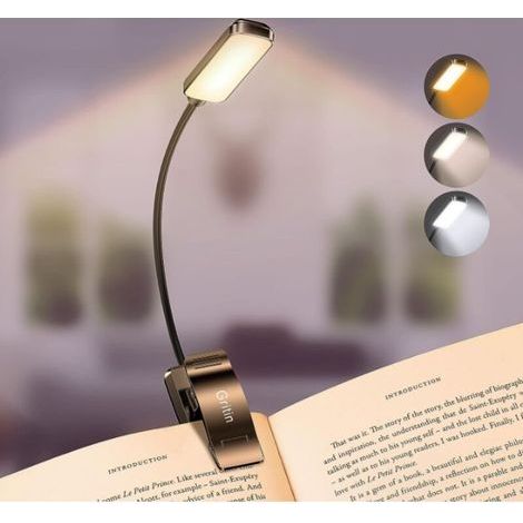 Lampe de Lecture 9 LED, Liseuse Lampe Clip Rechargeable, Gradation Progressive, 3 Modes de Protection des Yeux (Blanc/Ambre/Mixte), 360°Cou Flexible, Lampe pour Lire au Lit-noir-RAPANDA (1/5)