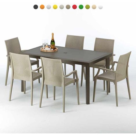 Tavolo Rettangolare Marrone 150x90 cm con 6 Sedie Colorate Focus