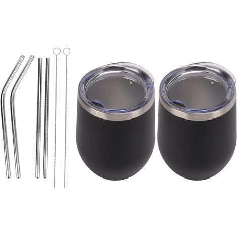 Tumbler Isolé - Double Paroi Acier Inoxydable 304 - 355 ml - Avec Couvercle Et Paille - Pour Vin Bière Eau - Lot De 2 (1/5)