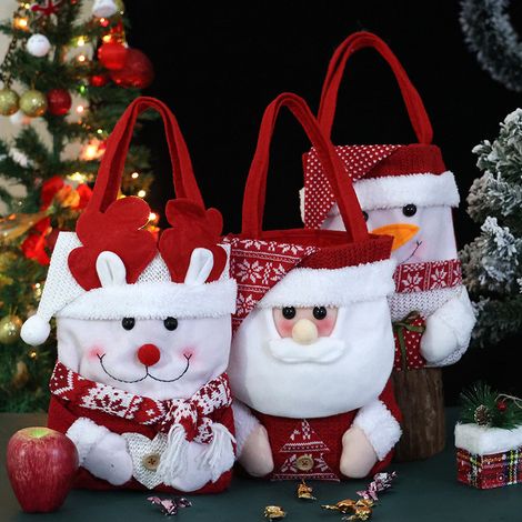 Sacs cadeaux de Noël avec cordon de serrage, lot de 3, sacs pour emballer les friandises de Noël, sacs cadeaux pour les fêtes de Noël, sacs à bonbons avec nœuds (1/5)
