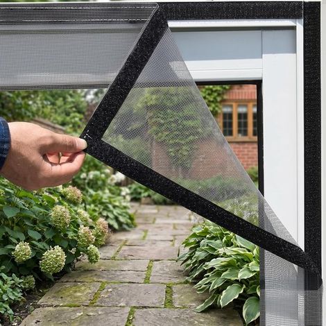 Moustiquaire - Moustiquaire auto-adhésive - Moustiquaire anti-moustiques - Moustiquaire à scratch - Moustiquaire haute densité - Moustiquaire sans perçage - 120 x 150 cm - Noir - Polyester (1/5)