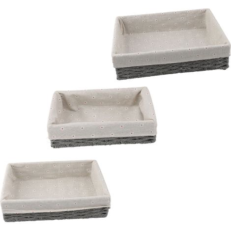 Lot de 3 paniers tressés multifonctionnels empilables, tissés à la main, avec doublure en tissu, pour articles de toilette, serviettes, clés, cosmétiques et en-cas. Gris. (1/5)