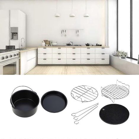 Ensemble de 5 accessoires pour friteuse à air chaud de 18 cm : plaque à pizza, grille à gâteaux, tapis isolant pour barbecue. (1/4)