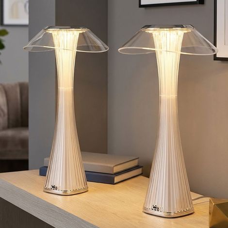 2 lampade da tavolo a LED, lampada da camera da letto, dimmer a sfioramento, acrilico trasparente, H 27,4 cm (1/5)