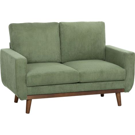 Canapé 2 places, 134 cm, en velours côtelé, ressorts ensachés, dossier épais, accent de lattes en bois, vert pour rangement extérieur d'outils, accessoires de jardin et matériel d'entretien, struct...