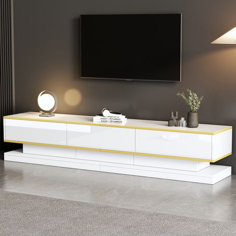 Mueble TV con almacenaje 200x40x40 cm en aglomerado blanco cálido y dorado - CHICFURN (1/5)