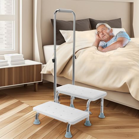 FIANAO – Marchepied 2 marches pour lit avec barre d'appui réglable – charge 160 kg, antidérapant – 100 × 50 × 42 cm (1/5)