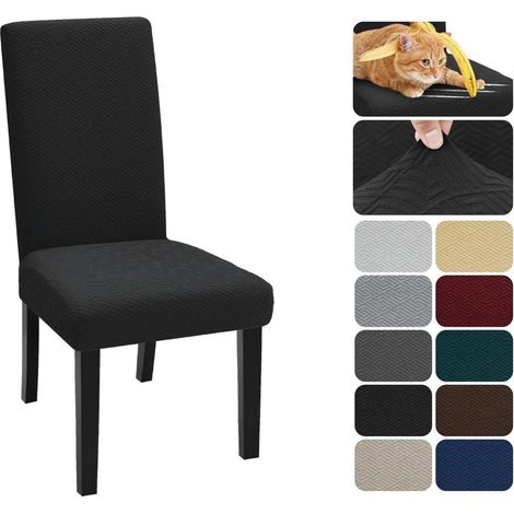 Stuhlhussen 4er Set, Stretch, Jacquard, Waschbar, Schwarz (1/5)
