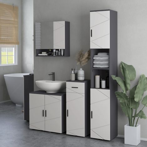 Meuble vasque gris 60x30x60 cm avec meuble de rangement 2 portes et socle (1/5)