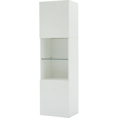 Vitrine blanche laquée haute avec LED et 1 étagère en verre 45 x 35 x 160 cm (1/5)