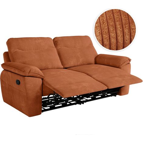Loungitude – Canapé relax manuel 3 places en velours côtelé – Confort ajustable – Fabrication européenne – Longueur 200 cm – Couleur terracotta (1/5)