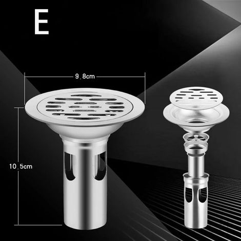 (10cm-E)With Grid Grate Cover Shower Floor Drain Stainless Steel Backflow Preventer Sink Strainer Anti-odor Round Drain Filter (1/4)