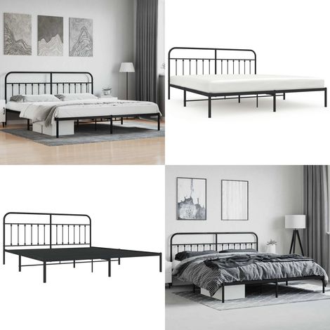 Bettgestell mit Kopfteil Metall Schwarz 200x200 cm - Metallbettfundament - Doppelbett - Boxspringrahmen - Schwarzes Bettgestell - Bettrahmen Schwarz - Home & Living (1/5)