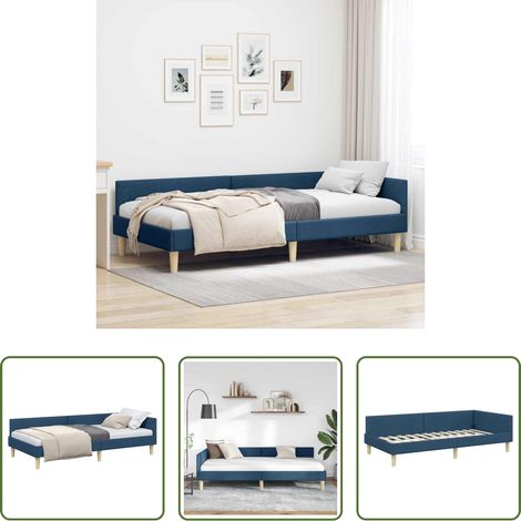 vidaXL Canapé - Cadre de lit d'angle Bleu 100 x 200 cm tissu (1/5)