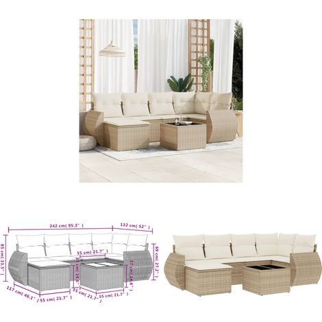 Salon de jardin avec coussins 7 pcs beige résine tressée - Ensemble Salon De Jardin - Mobilier De Jardin - Salon D'extérieur - Résine Tressée - Rotin Synthétique - Home & Living (1/3)
