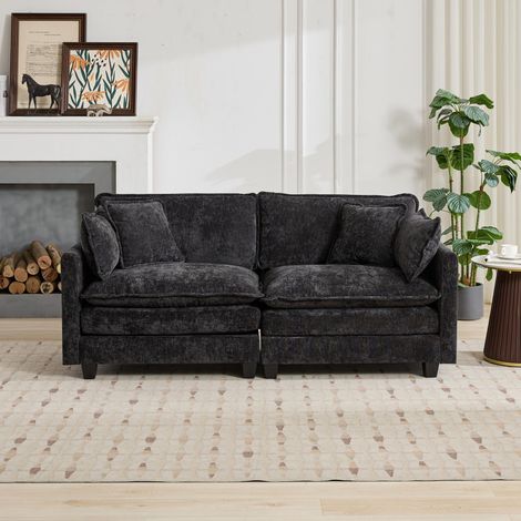 Canapé d'angle Cloud (pouf non inclus), canapé moderne, idéal pour le salon, la chambre et l'appartement, coussin d'assise double couche confortable, tissu chenille respirant, noir, DE5012BK (1/4)